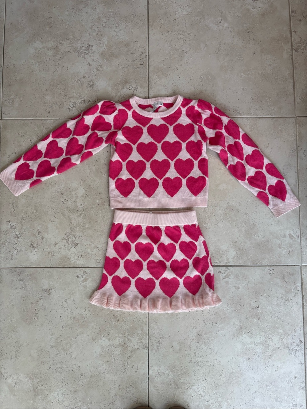 Janie & Jack Pink Heart Knit Top & Skirt Set